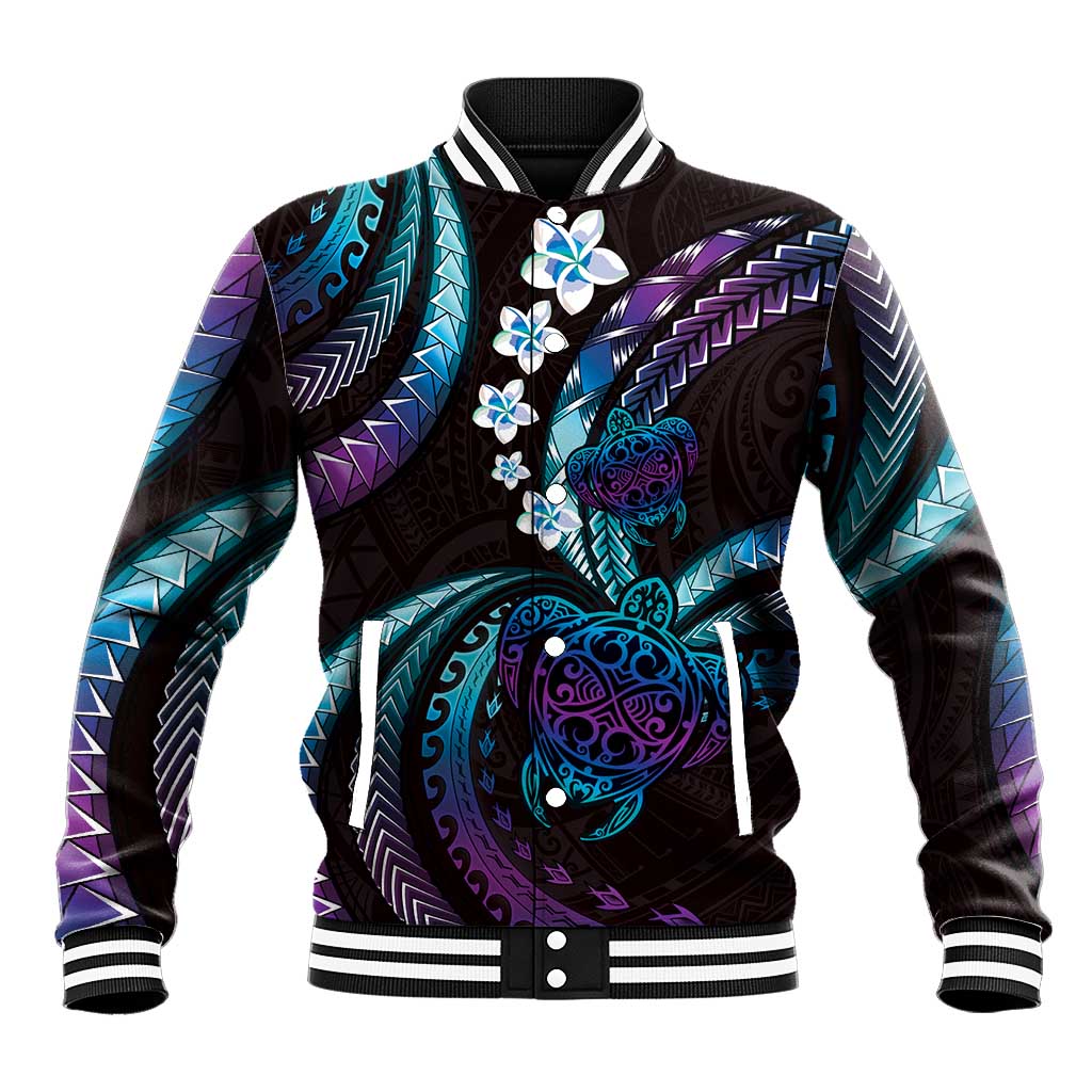 Hawaii Turtles Plumeria Baseball Jacket Amethyst Gradient Polynesian Pattern LT01 Unisex Purple - Polynesian Pride