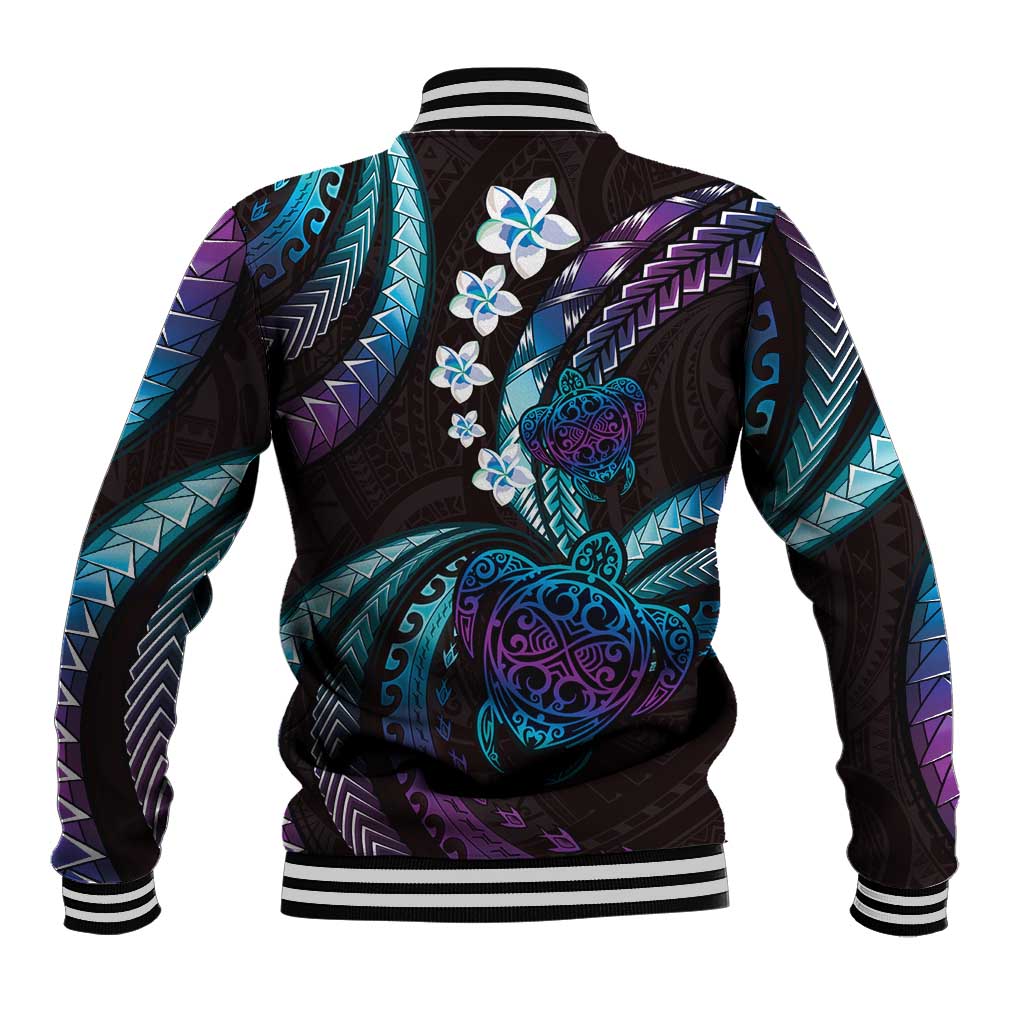 Hawaii Turtles Plumeria Baseball Jacket Amethyst Gradient Polynesian Pattern LT01 - Polynesian Pride
