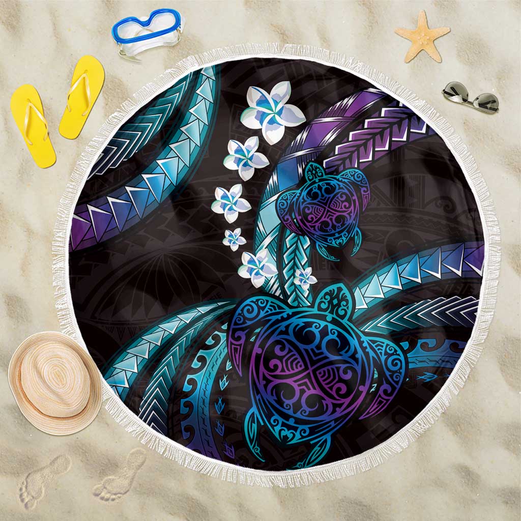Hawaii Turtles Plumeria Beach Blanket Amethyst Gradient Polynesian Pattern LT01 One Size 150cm Purple - Polynesian Pride