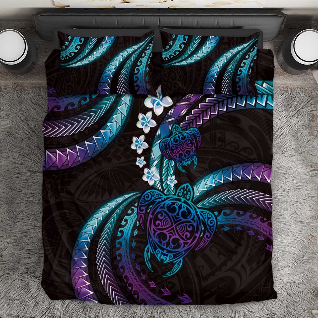 Hawaii Turtles Plumeria Bedding Set Amethyst Gradient Polynesian Pattern LT01 Purple - Polynesian Pride