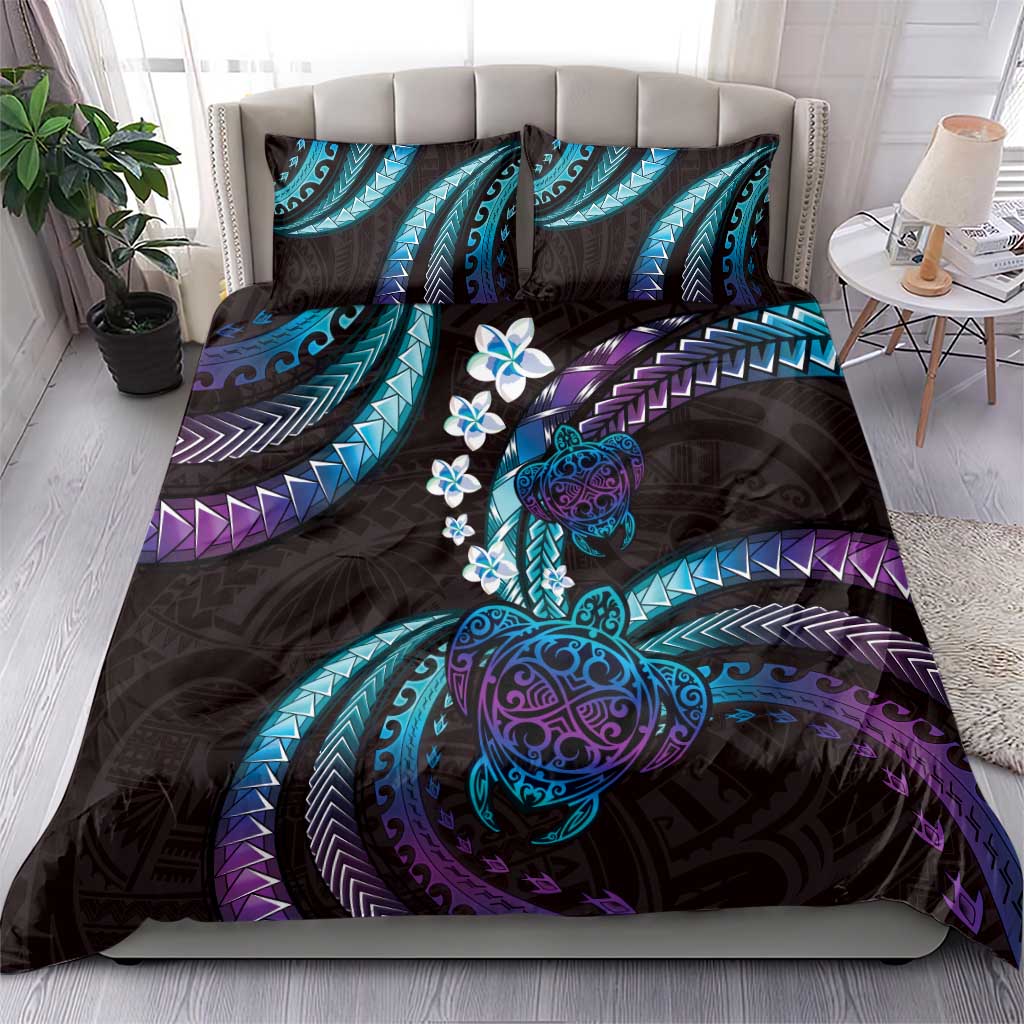 Hawaii Turtles Plumeria Bedding Set Amethyst Gradient Polynesian Pattern LT01 - Polynesian Pride