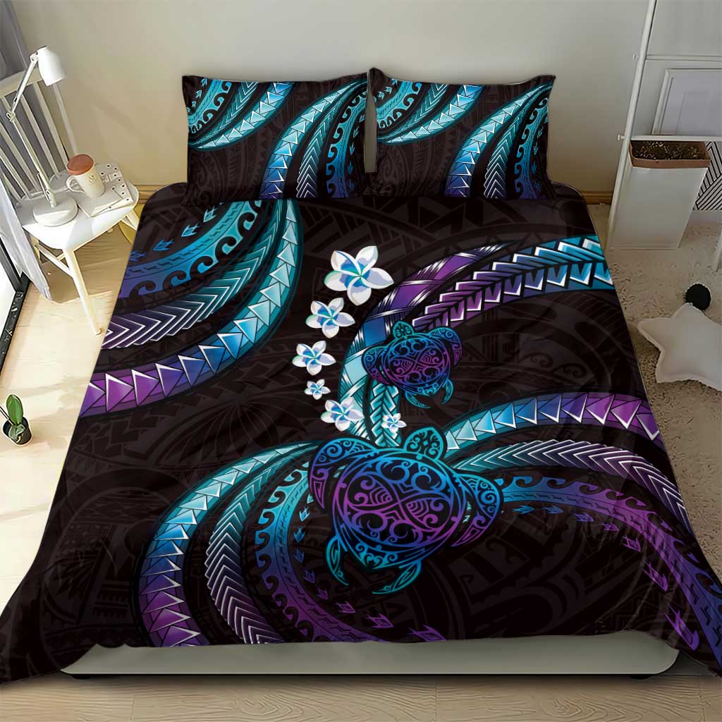 Hawaii Turtles Plumeria Bedding Set Amethyst Gradient Polynesian Pattern LT01 - Polynesian Pride