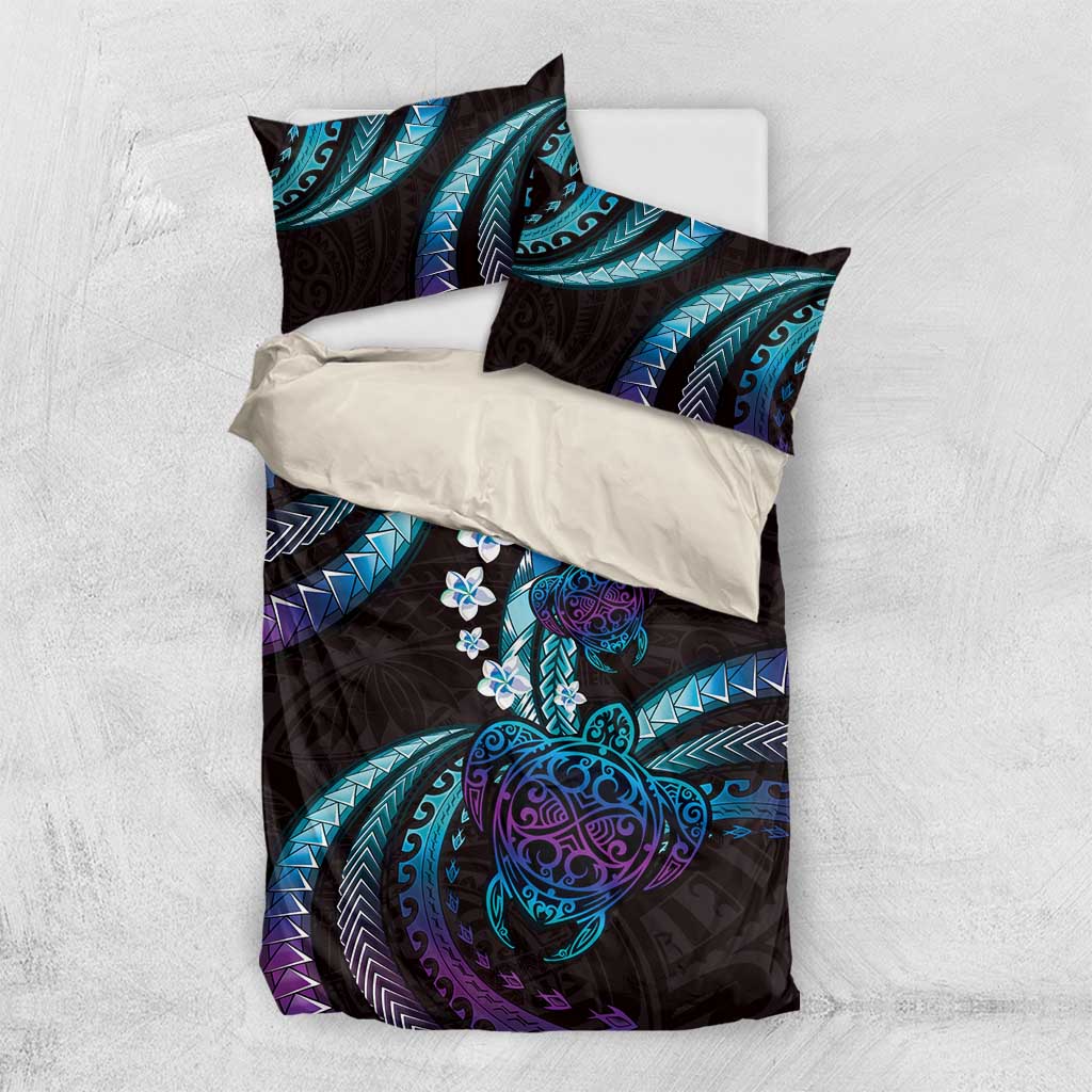 Hawaii Turtles Plumeria Bedding Set Amethyst Gradient Polynesian Pattern LT01 US Twin 172cm x 218cm Purple - Polynesian Pride