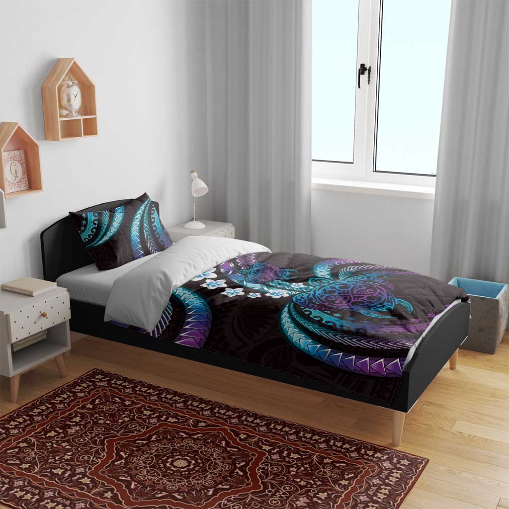 Hawaii Turtles Plumeria Bedding Set Amethyst Gradient Polynesian Pattern LT01 - Polynesian Pride