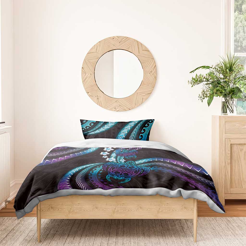 Hawaii Turtles Plumeria Bedding Set Amethyst Gradient Polynesian Pattern LT01 - Polynesian Pride