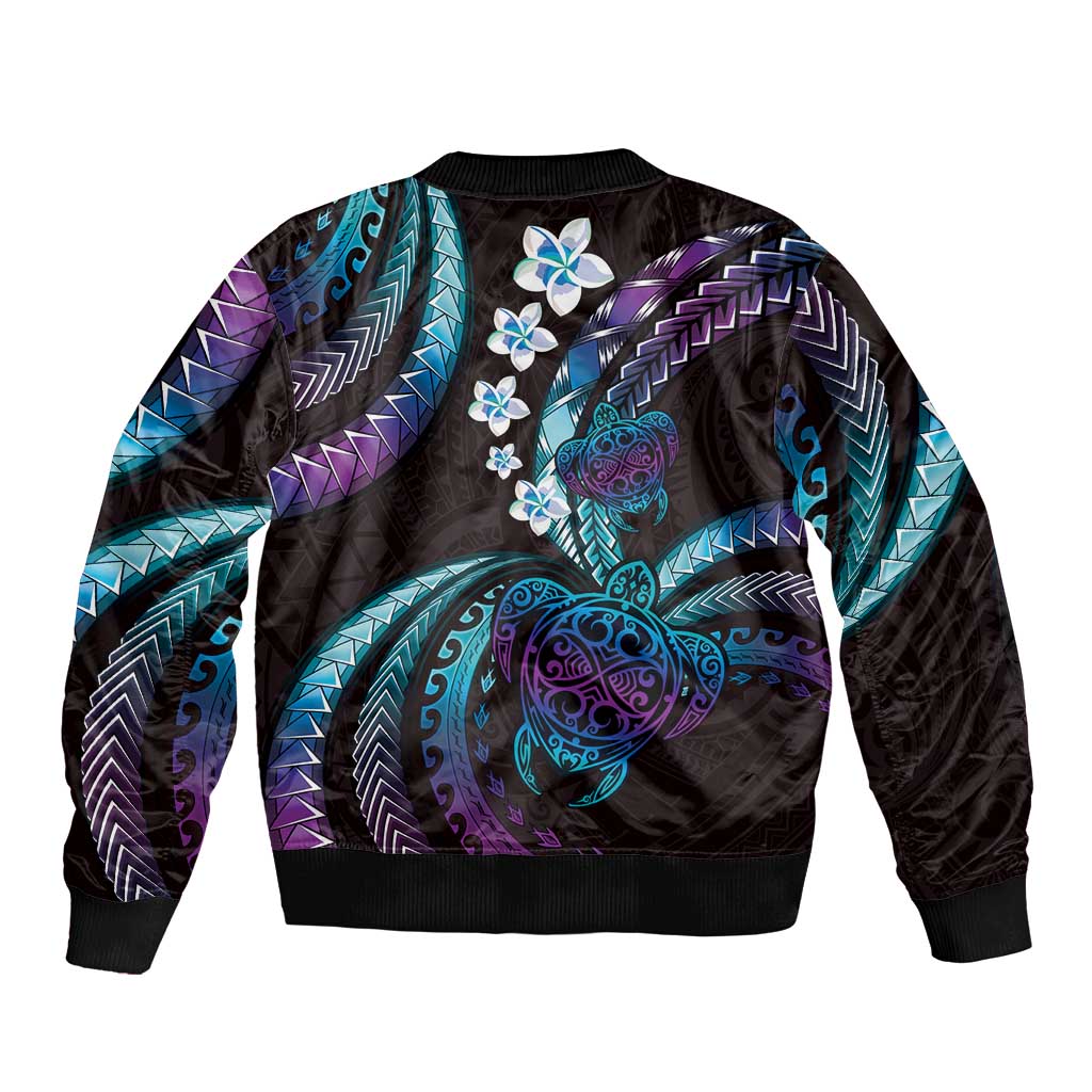 Hawaii Turtles Plumeria Bomber Jacket Amethyst Gradient Polynesian Pattern LT01 - Polynesian Pride