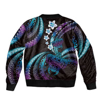 Hawaii Turtles Plumeria Bomber Jacket Amethyst Gradient Polynesian Pattern LT01 - Polynesian Pride