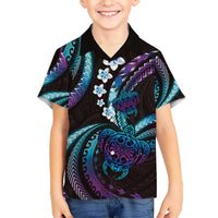 Hawaii Turtles Plumeria Kid Hawaiian Shirt Amethyst Gradient Polynesian Pattern LT01 Kid Purple - Polynesian Pride