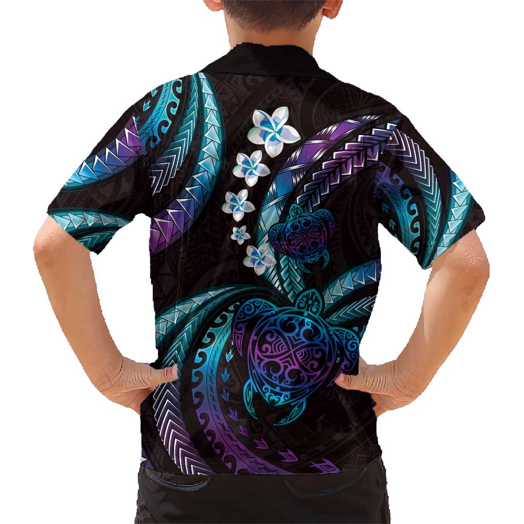 Hawaii Turtles Plumeria Kid Hawaiian Shirt Amethyst Gradient Polynesian Pattern LT01 - Polynesian Pride
