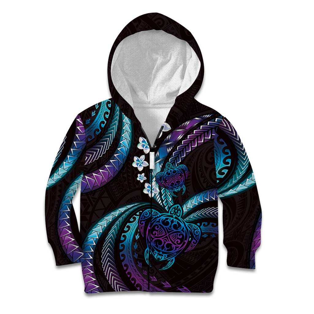 Hawaii Turtles Plumeria Kid Hoodie Amethyst Gradient Polynesian Pattern LT01 Zip Hoodie Purple - Polynesian Pride