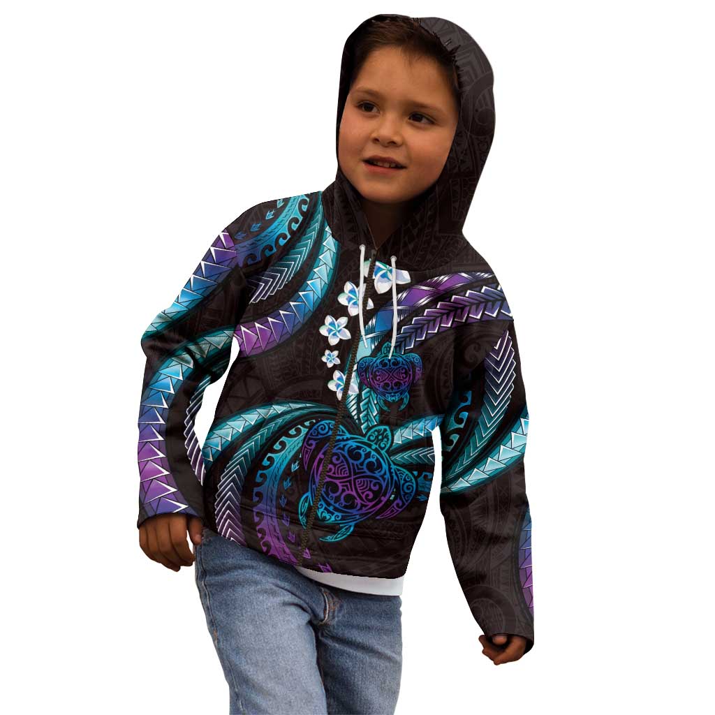 Hawaii Turtles Plumeria Kid Hoodie Amethyst Gradient Polynesian Pattern LT01 - Polynesian Pride
