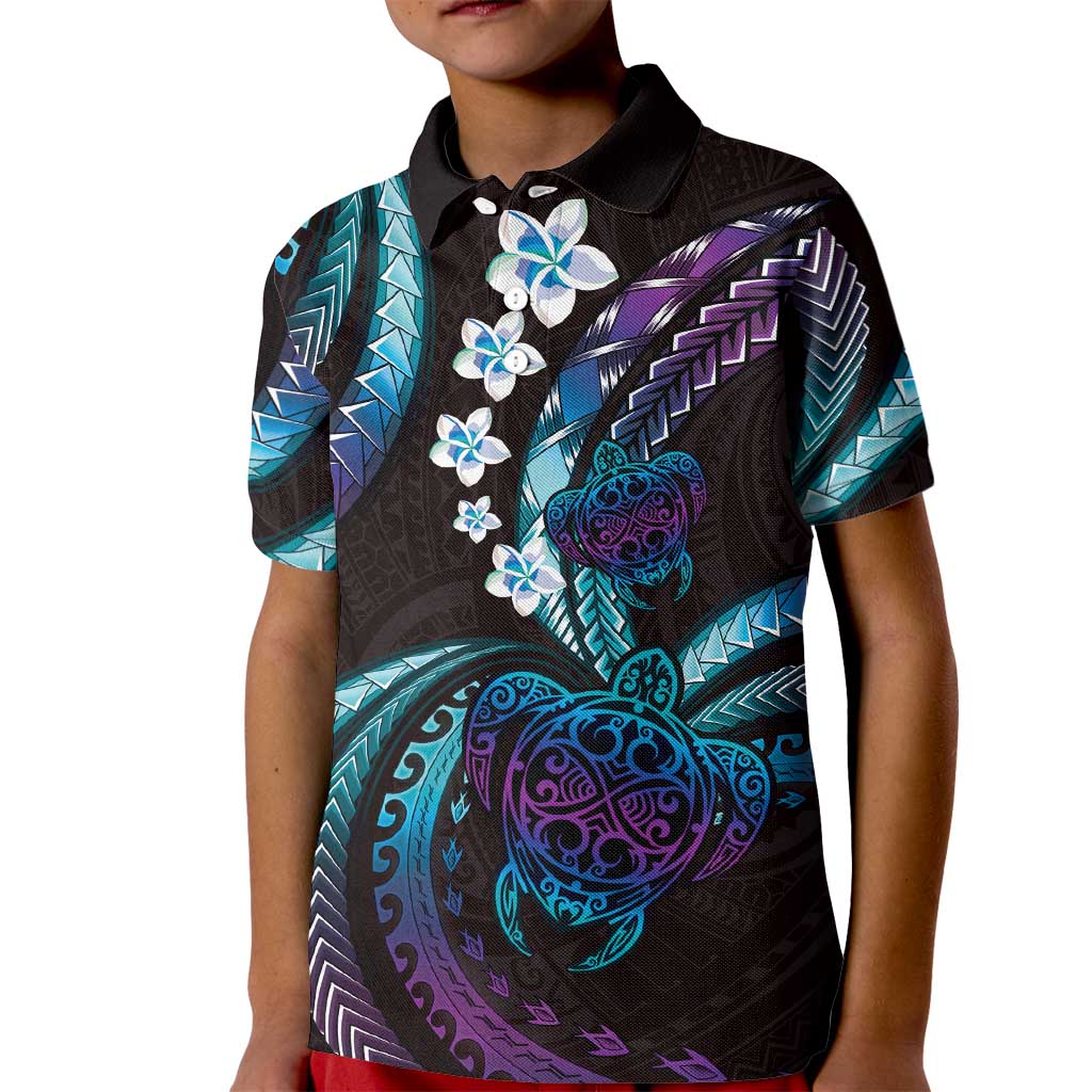 Hawaii Turtles Plumeria Kid Polo Shirt Amethyst Gradient Polynesian Pattern LT01 Kid Purple - Polynesian Pride