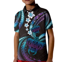 Hawaii Turtles Plumeria Kid Polo Shirt Amethyst Gradient Polynesian Pattern LT01 Kid Purple - Polynesian Pride