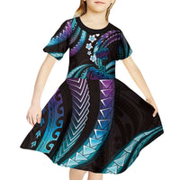 Hawaii Turtles Plumeria Kid Short Sleeve Dress Amethyst Gradient Polynesian Pattern LT01 - Polynesian Pride