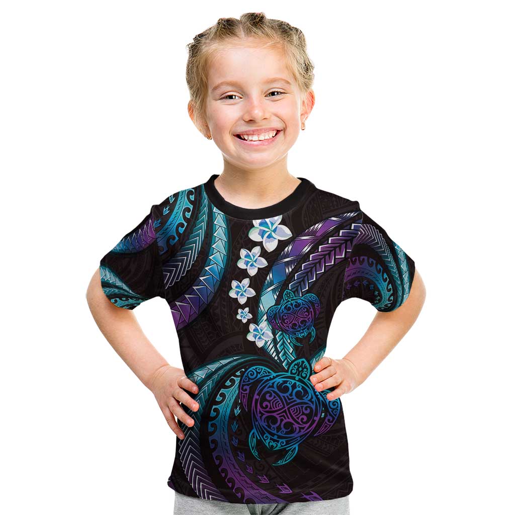 Hawaii Turtles Plumeria Kid T Shirt Amethyst Gradient Polynesian Pattern LT01 Purple - Polynesian Pride