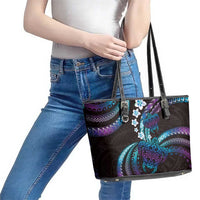 Hawaii Turtles Plumeria Leather Tote Bag Amethyst Gradient Polynesian Pattern LT01 - Polynesian Pride