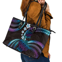 Hawaii Turtles Plumeria Leather Tote Bag Amethyst Gradient Polynesian Pattern LT01 - Polynesian Pride