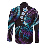 Hawaii Turtles Plumeria Long Sleeve Button Shirt Amethyst Gradient Polynesian Pattern LT01 - Polynesian Pride