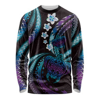 Hawaii Turtles Plumeria Long Sleeve Shirt Amethyst Gradient Polynesian Pattern LT01 Unisex Purple - Polynesian Pride
