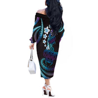 Hawaii Turtles Plumeria Off The Shoulder Long Sleeve Dress Amethyst Gradient Polynesian Pattern LT01 - Polynesian Pride