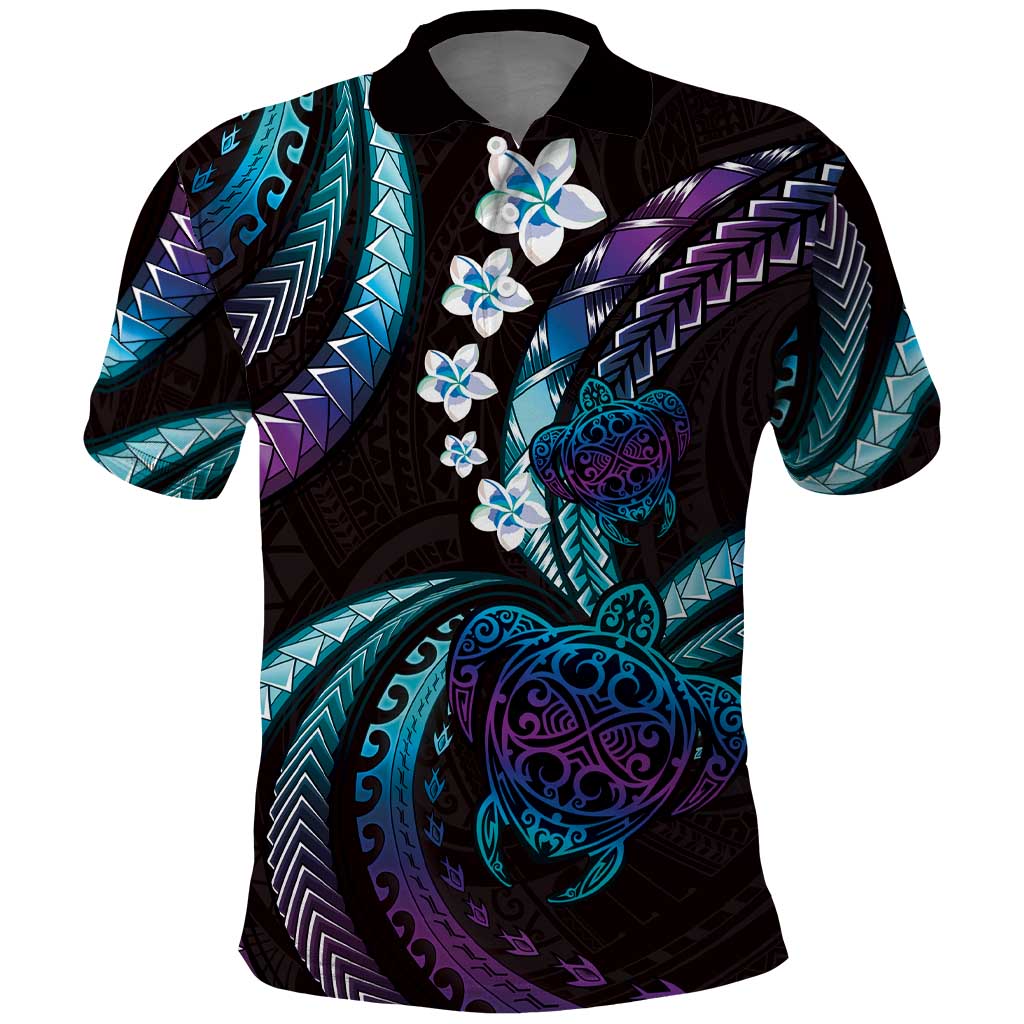 Hawaii Turtles Plumeria Polo Shirt Amethyst Gradient Polynesian Pattern LT01 Purple - Polynesian Pride