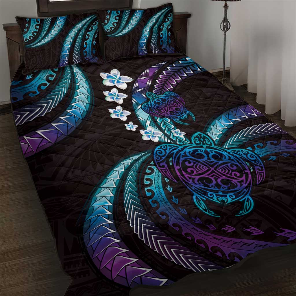 Hawaii Turtles Plumeria Quilt Bed Set Amethyst Gradient Polynesian Pattern LT01 Purple - Polynesian Pride