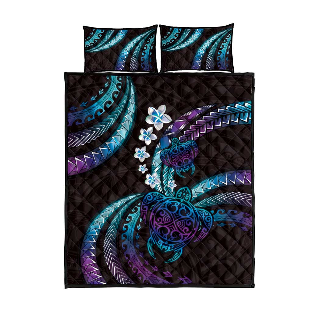 Hawaii Turtles Plumeria Quilt Bed Set Amethyst Gradient Polynesian Pattern LT01 - Polynesian Pride