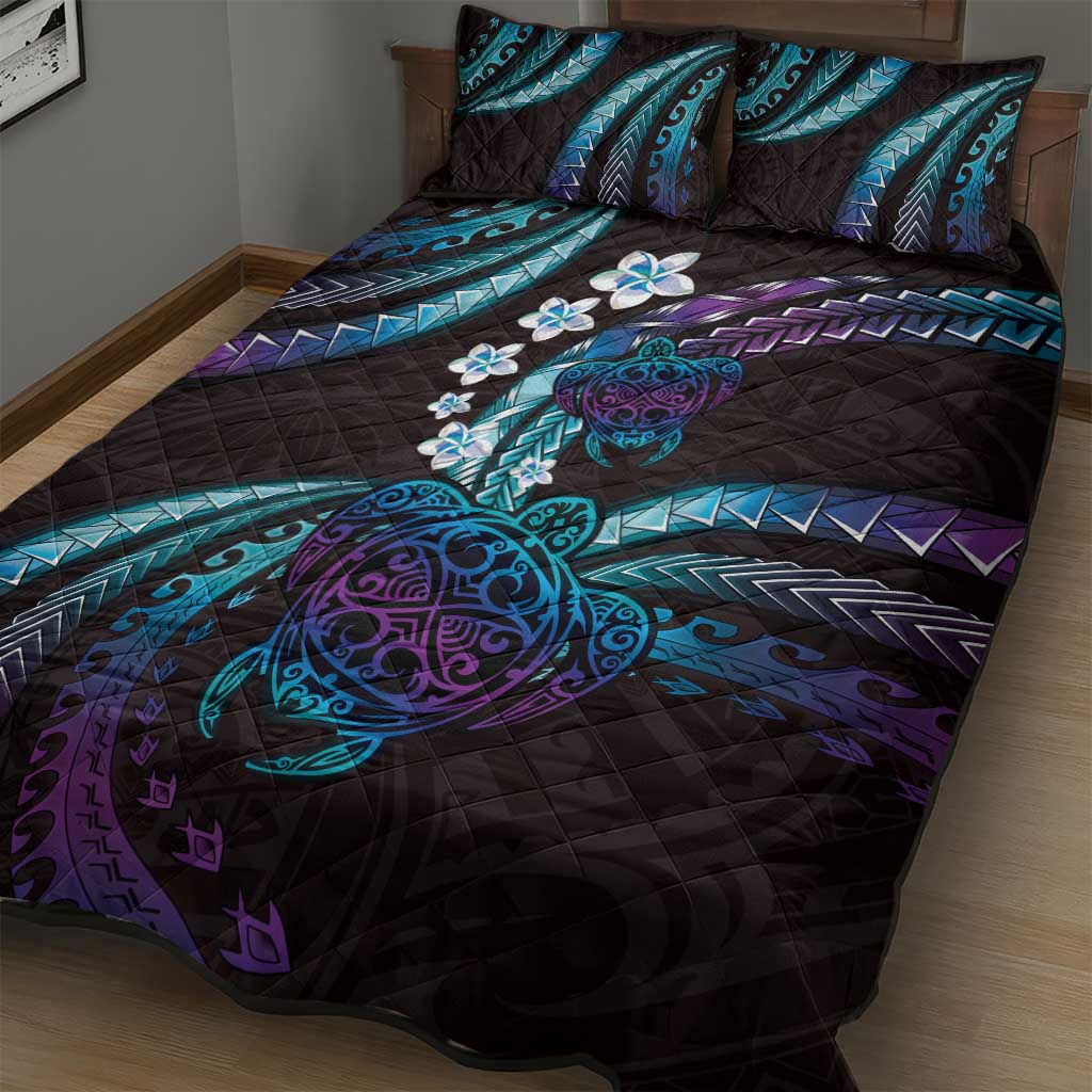 Hawaii Turtles Plumeria Quilt Bed Set Amethyst Gradient Polynesian Pattern LT01 - Polynesian Pride