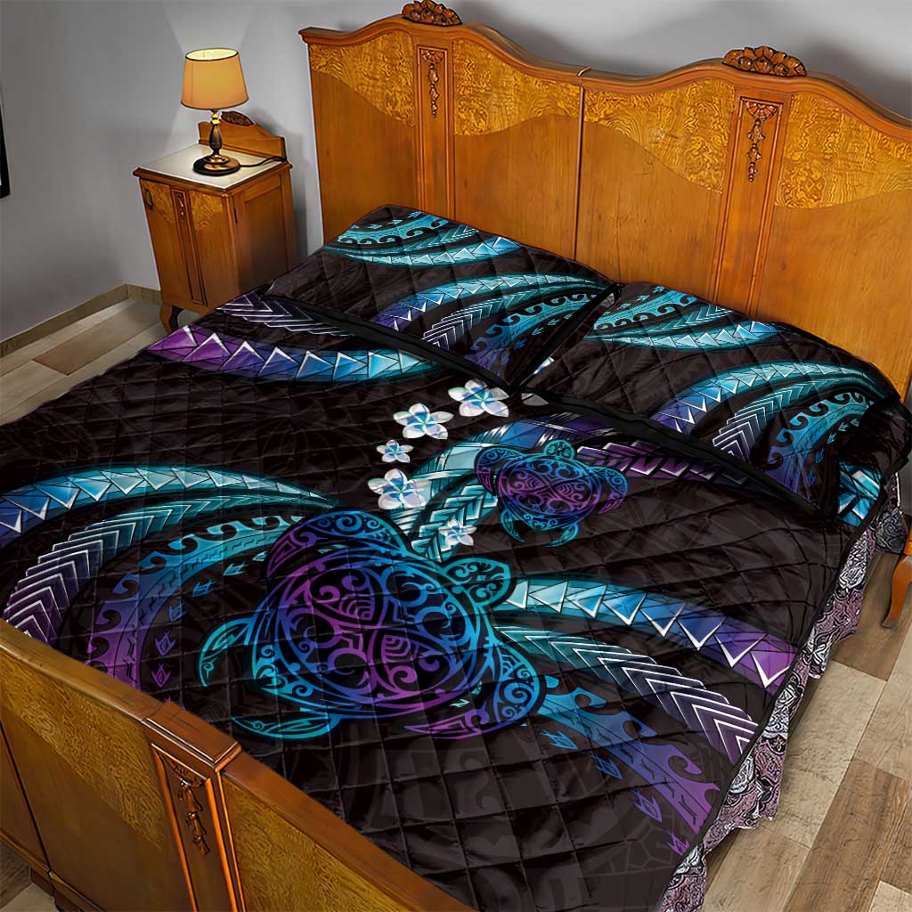 Hawaii Turtles Plumeria Quilt Bed Set Amethyst Gradient Polynesian Pattern LT01 - Polynesian Pride