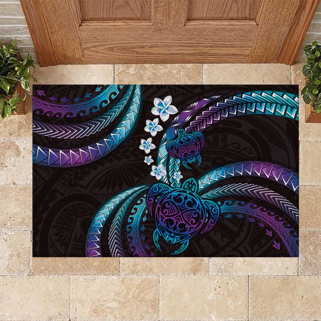 Hawaii Turtles Plumeria Rubber Doormat Amethyst Gradient Polynesian Pattern LT01 Purple - Polynesian Pride