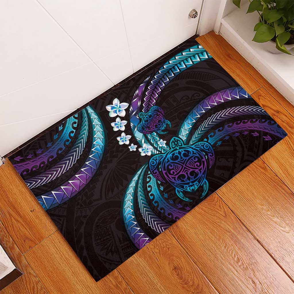 Hawaii Turtles Plumeria Rubber Doormat Amethyst Gradient Polynesian Pattern LT01 - Polynesian Pride