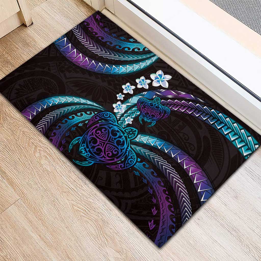 Hawaii Turtles Plumeria Rubber Doormat Amethyst Gradient Polynesian Pattern LT01 - Polynesian Pride
