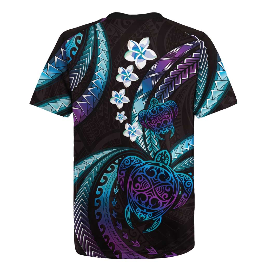 Hawaii Turtles Plumeria Rugby Jersey Amethyst Gradient Polynesian Pattern LT01 - Polynesian Pride