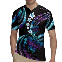 Hawaii Turtles Plumeria Rugby Jersey Amethyst Gradient Polynesian Pattern LT01 - Polynesian Pride