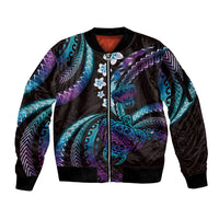 Hawaii Turtles Plumeria Sleeve Zip Bomber Jacket Amethyst Gradient Polynesian Pattern LT01 Unisex Purple - Polynesian Pride