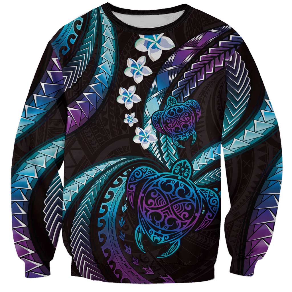 Hawaii Turtles Plumeria Sweatshirt Amethyst Gradient Polynesian Pattern LT01 Unisex Purple - Polynesian Pride