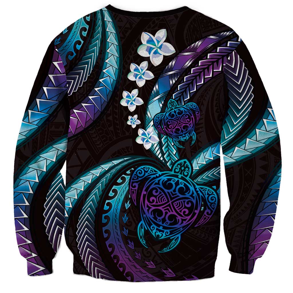 Hawaii Turtles Plumeria Sweatshirt Amethyst Gradient Polynesian Pattern LT01 - Polynesian Pride