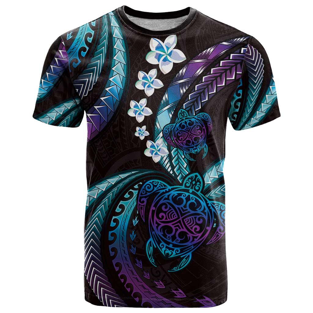 Hawaii Turtles Plumeria T Shirt Amethyst Gradient Polynesian Pattern LT01 Purple - Polynesian Pride