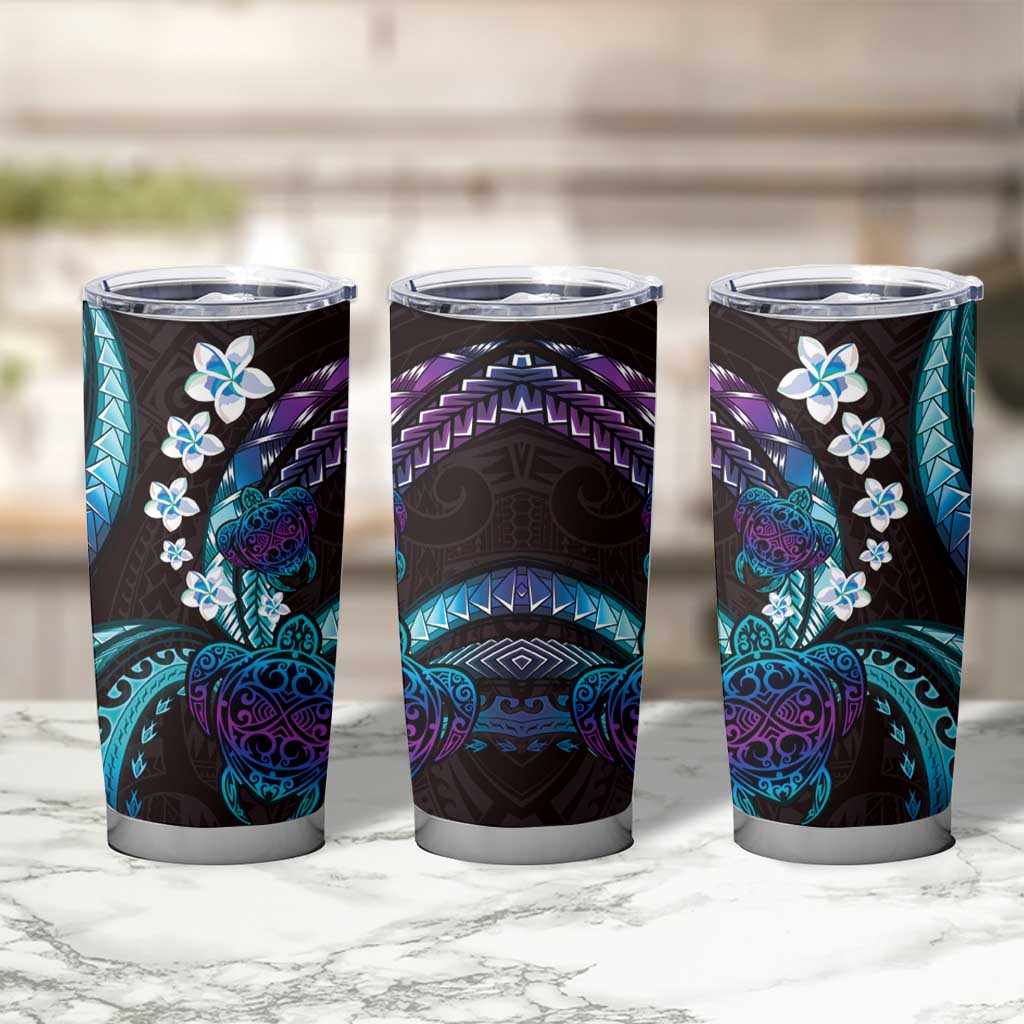 Hawaii Turtles Plumeria Tumbler Cup Amethyst Gradient Polynesian Pattern LT01 - Polynesian Pride