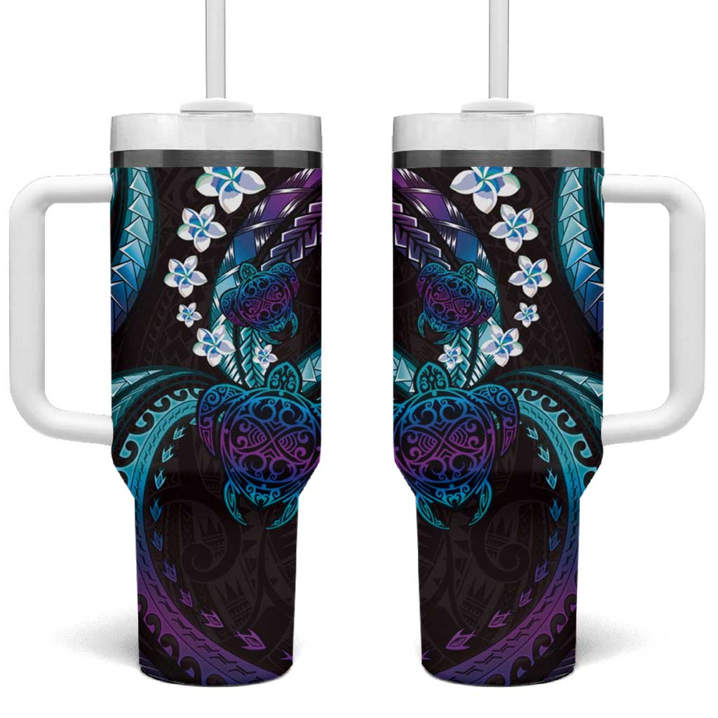 Hawaii Turtles Plumeria Tumbler With Handle Amethyst Gradient Polynesian Pattern LT01 One Size: 40 oz Purple - Polynesian Pride