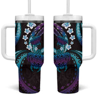 Hawaii Turtles Plumeria Tumbler With Handle Amethyst Gradient Polynesian Pattern LT01 One Size: 40 oz Purple - Polynesian Pride