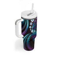 Hawaii Turtles Plumeria Tumbler With Handle Amethyst Gradient Polynesian Pattern LT01 - Polynesian Pride