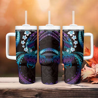 Hawaii Turtles Plumeria Tumbler With Handle Amethyst Gradient Polynesian Pattern LT01 - Polynesian Pride