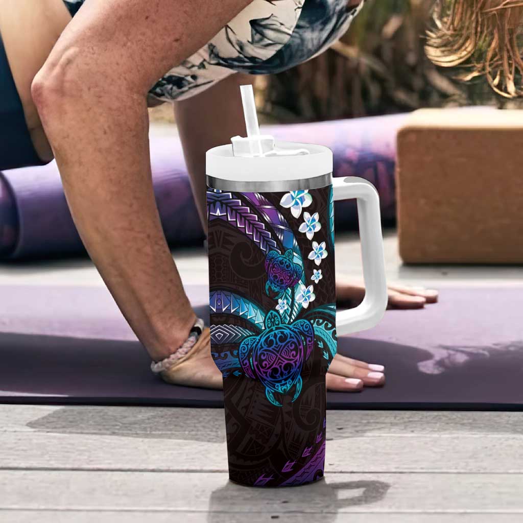 Hawaii Turtles Plumeria Tumbler With Handle Amethyst Gradient Polynesian Pattern LT01 - Polynesian Pride