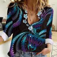 Hawaii Turtles Plumeria Women Casual Shirt Amethyst Gradient Polynesian Pattern LT01 Female Purple - Polynesian Pride