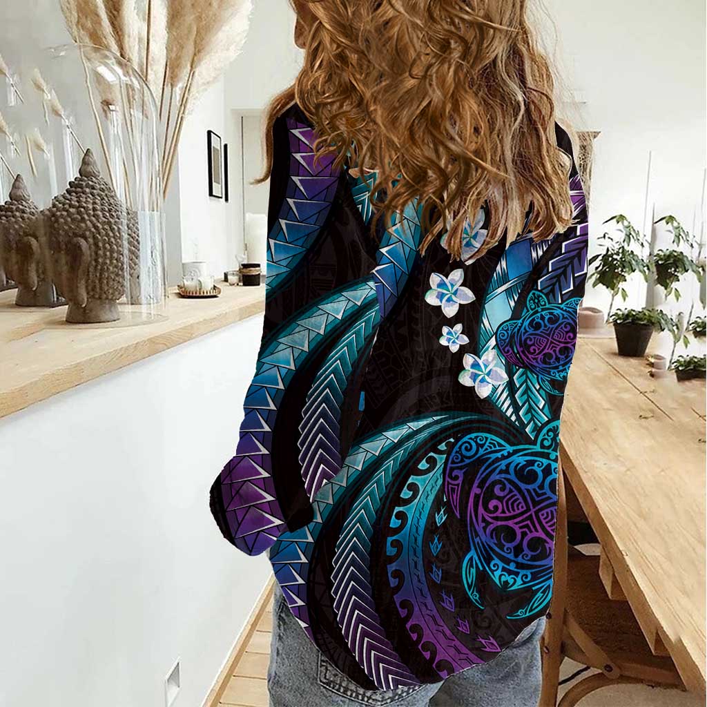 Hawaii Turtles Plumeria Women Casual Shirt Amethyst Gradient Polynesian Pattern LT01 - Polynesian Pride
