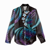 Hawaii Turtles Plumeria Women Casual Shirt Amethyst Gradient Polynesian Pattern LT01 - Polynesian Pride