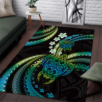 Hawaii Turtles Plumeria Area Rug Chartreuse Cyan Polynesian Pattern LT01 Cyan - Polynesian Pride