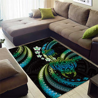 Hawaii Turtles Plumeria Area Rug Chartreuse Cyan Polynesian Pattern LT01 - Polynesian Pride