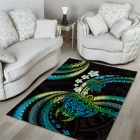 Hawaii Turtles Plumeria Area Rug Chartreuse Cyan Polynesian Pattern LT01 - Polynesian Pride